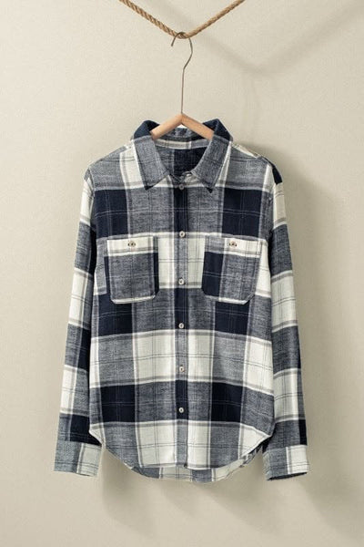 Jaelie Plaid Flannel Button Down - Black