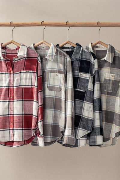 Jaelie Plaid Flannel Button Down - Burgundy