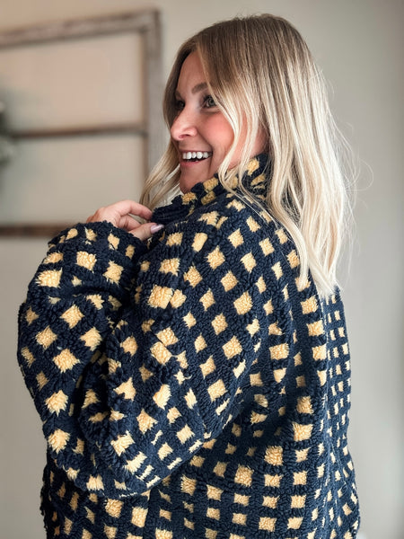 Vallie Fuzzy Sherpa Jacket - Navy