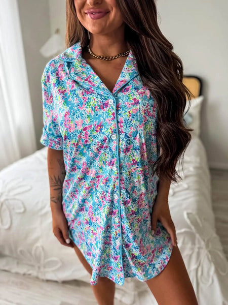 Pillow Talk Sleep Dress - Turquoise Blooms