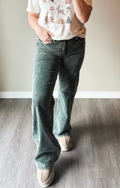 Miller Wide Leg Corduroy Pants - Forest