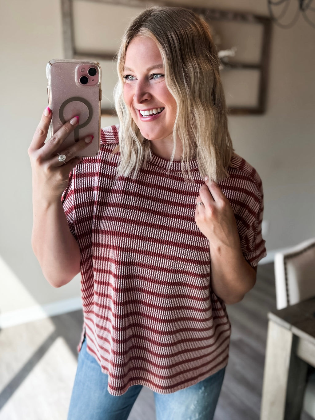 Maeven Exposed Seam Ribbed Top - Rust - SIZE S/M