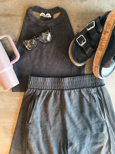 Cyndi Halter & Pants Set - Charcoal