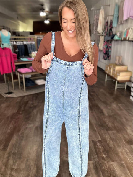 Reggie Washed Denim Overall Jumpsuit
