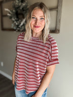 Maeven Exposed Seam Ribbed Top - Rust - SIZE S/M