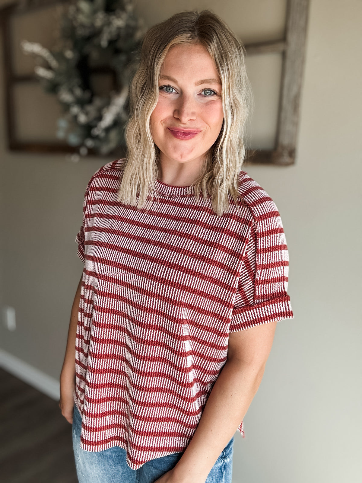 Maeven Exposed Seam Ribbed Top - Rust - SIZE S/M