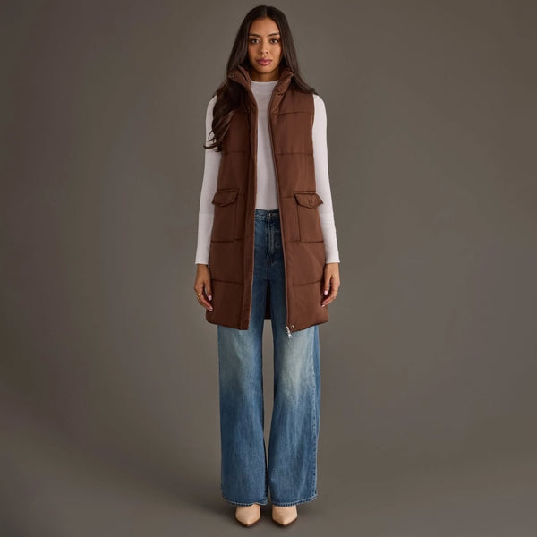 Tahoe Longline Puffer Vest - Dark Brown
