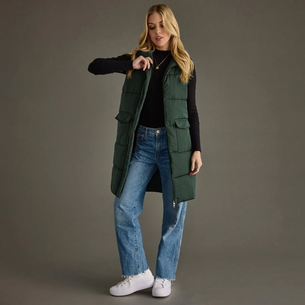 Tahoe Longline Puffer Vest - Dark Green