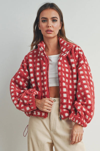 Vallie Fuzzy Sherpa Jacket - Red