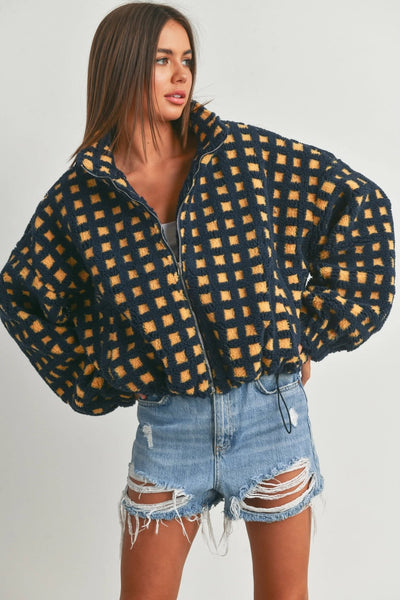 Vallie Fuzzy Sherpa Jacket - Navy