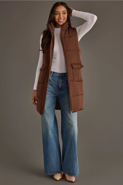 Tahoe Longline Puffer Vest - Dark Brown