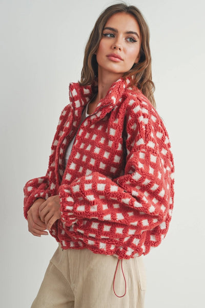 Vallie Fuzzy Sherpa Jacket - Red
