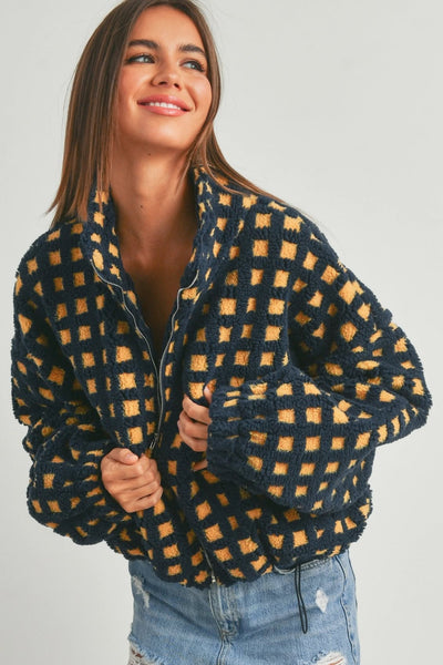 Vallie Fuzzy Sherpa Jacket - Navy