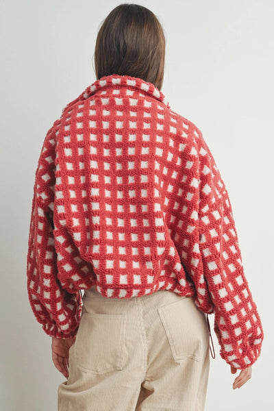 Vallie Fuzzy Sherpa Jacket - Red
