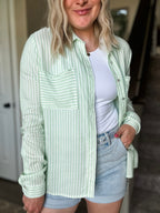 Eliana Stripe Button Up - Lime - SIZE SMALL