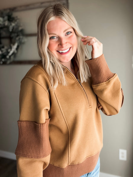 Nola Half Zip Pullover - Sepia