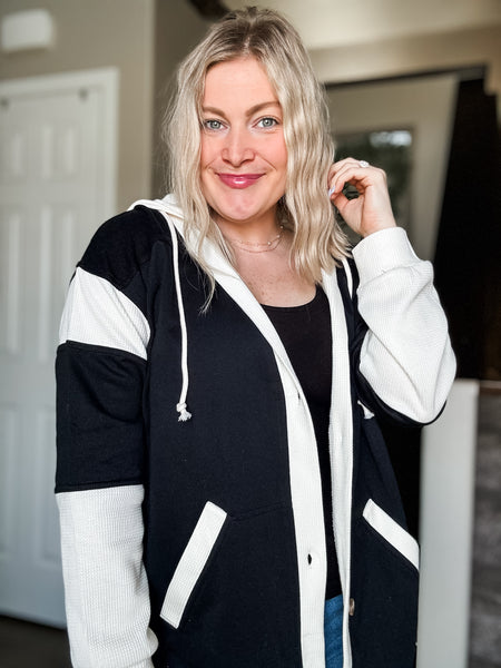 PREORDER Kaelyn Contrast Button Up Hoodie