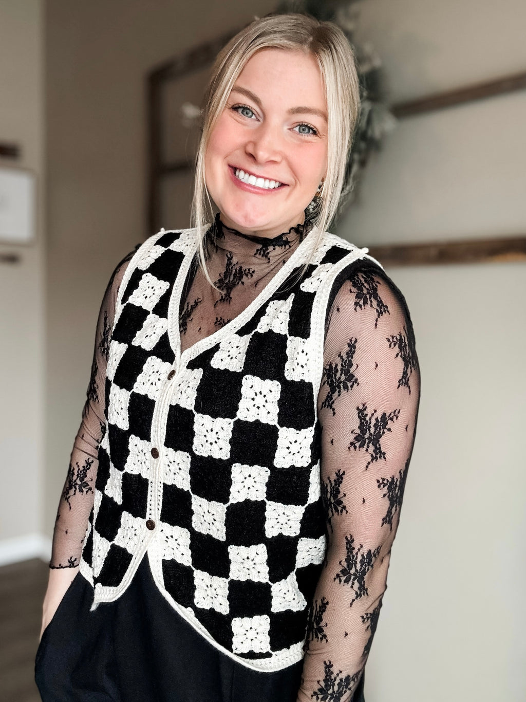 Ethel Crochet Checkered Vest