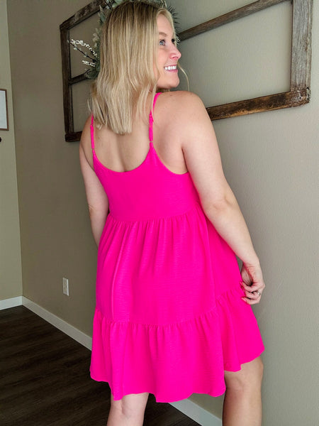 Island Glow Babydoll Dress - Hot Pink