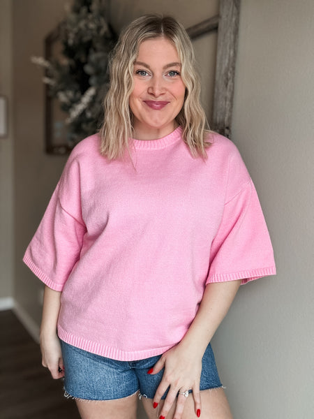 Tinley Short Sleeve Sweater Top - Pink