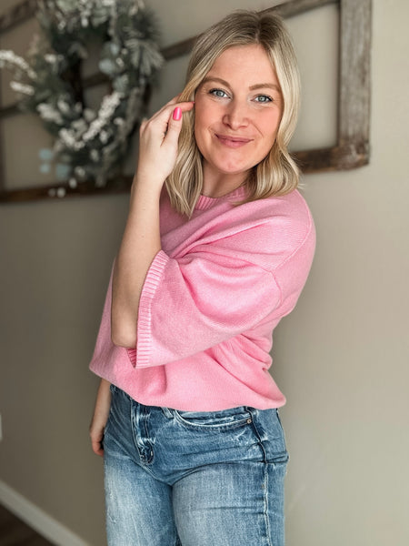 Tinley Short Sleeve Sweater Top - Pink