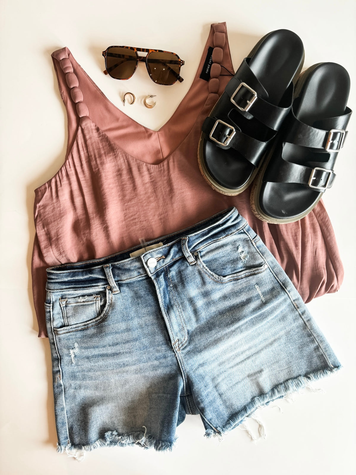 Zaria Billowy Strap Accent Tank - Mauve