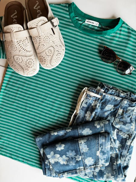 Jensen Stripe Basic Tee - Green