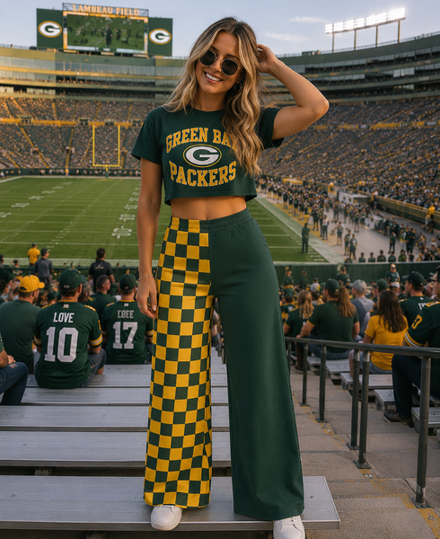 PREORDER Spiritwear Checkered Split Leg Bottom - GB PACKERS