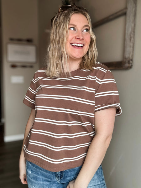 Laidback Striped Boxy Tee - Brown