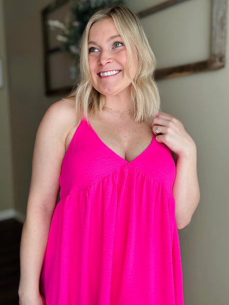 Island Glow Babydoll Dress - Hot Pink