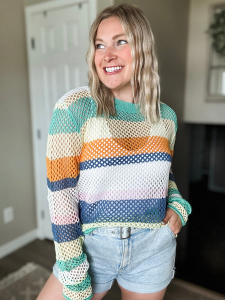 PREORDER Ocean Air Crochet Colorblock Sweater