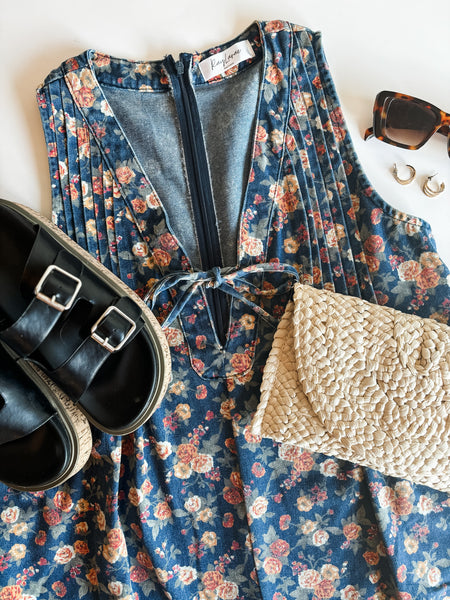 Gardenia Floral Denim Romper