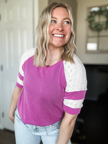 Lace Me Lovely Contrast Ribbed Top