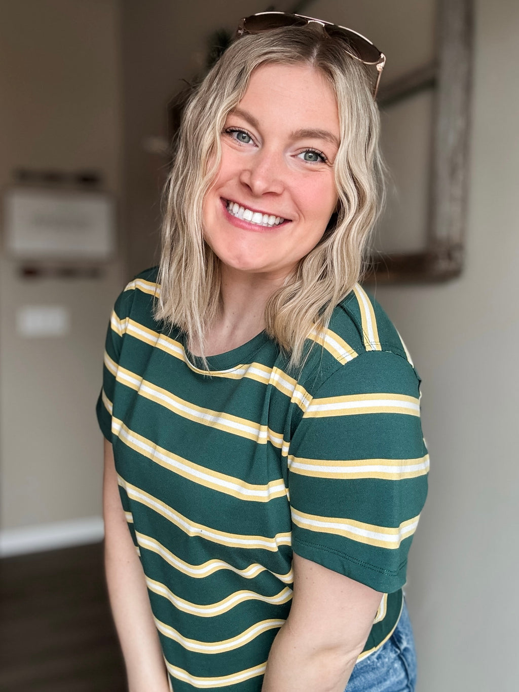 Laidback Striped Boxy Tee - Green