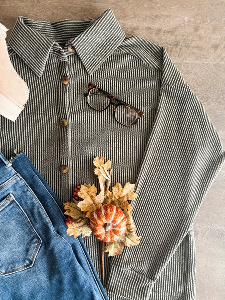 Talli Ribbed Shacket - Olive