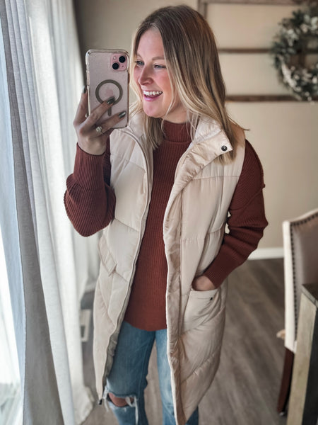Tahoe Longline Puffer Vest - Cream