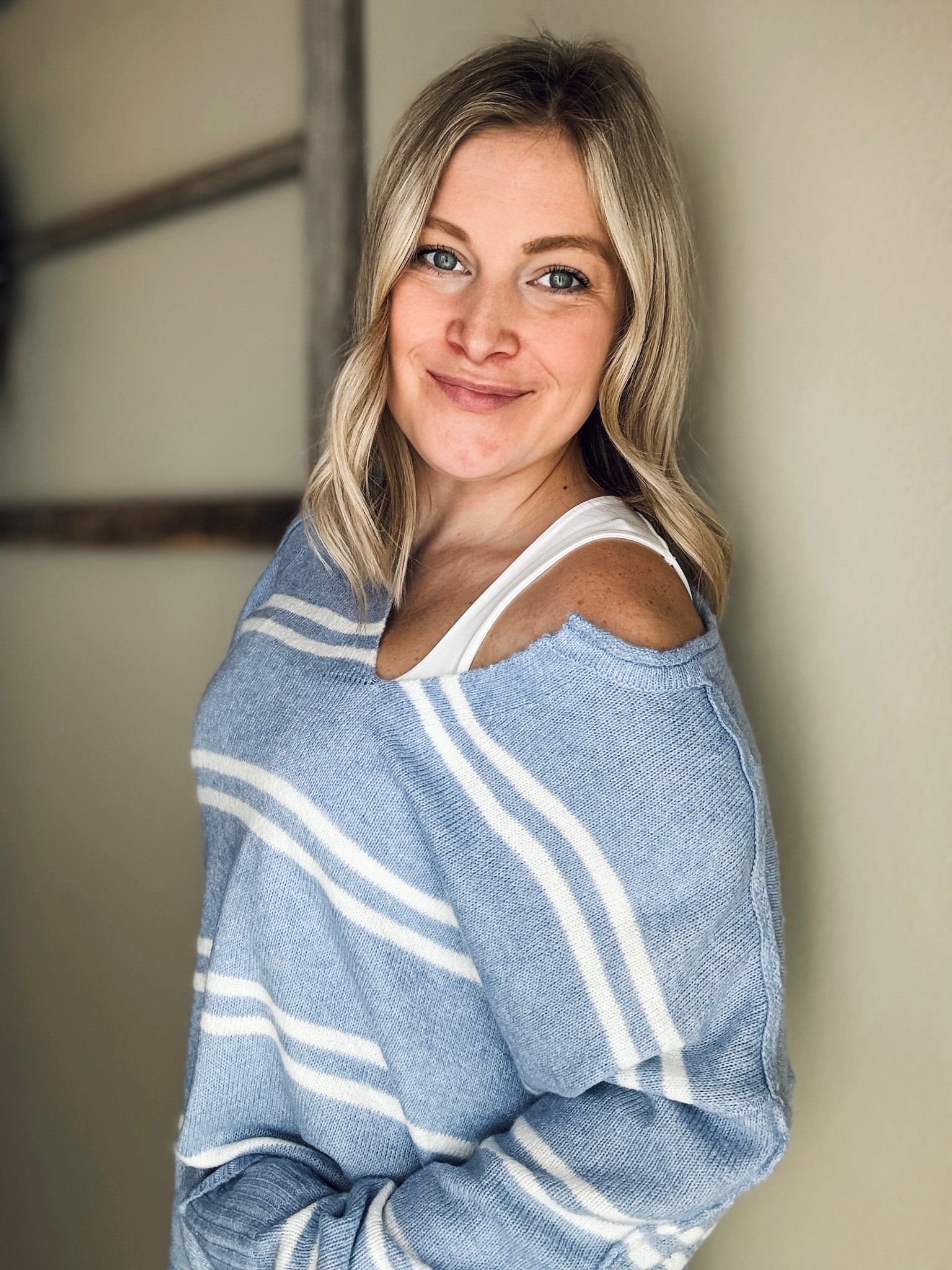 Emory Notched Neck Stripe Sweater