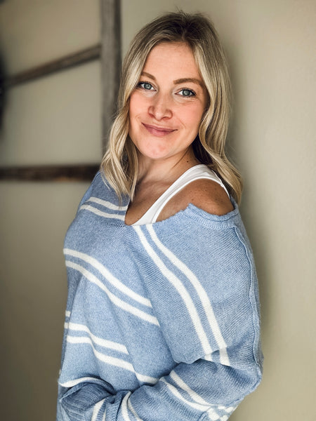 Emory Notched Neck Stripe Sweater