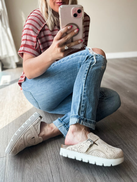 Laser Cutout Slip On Clog - Cream