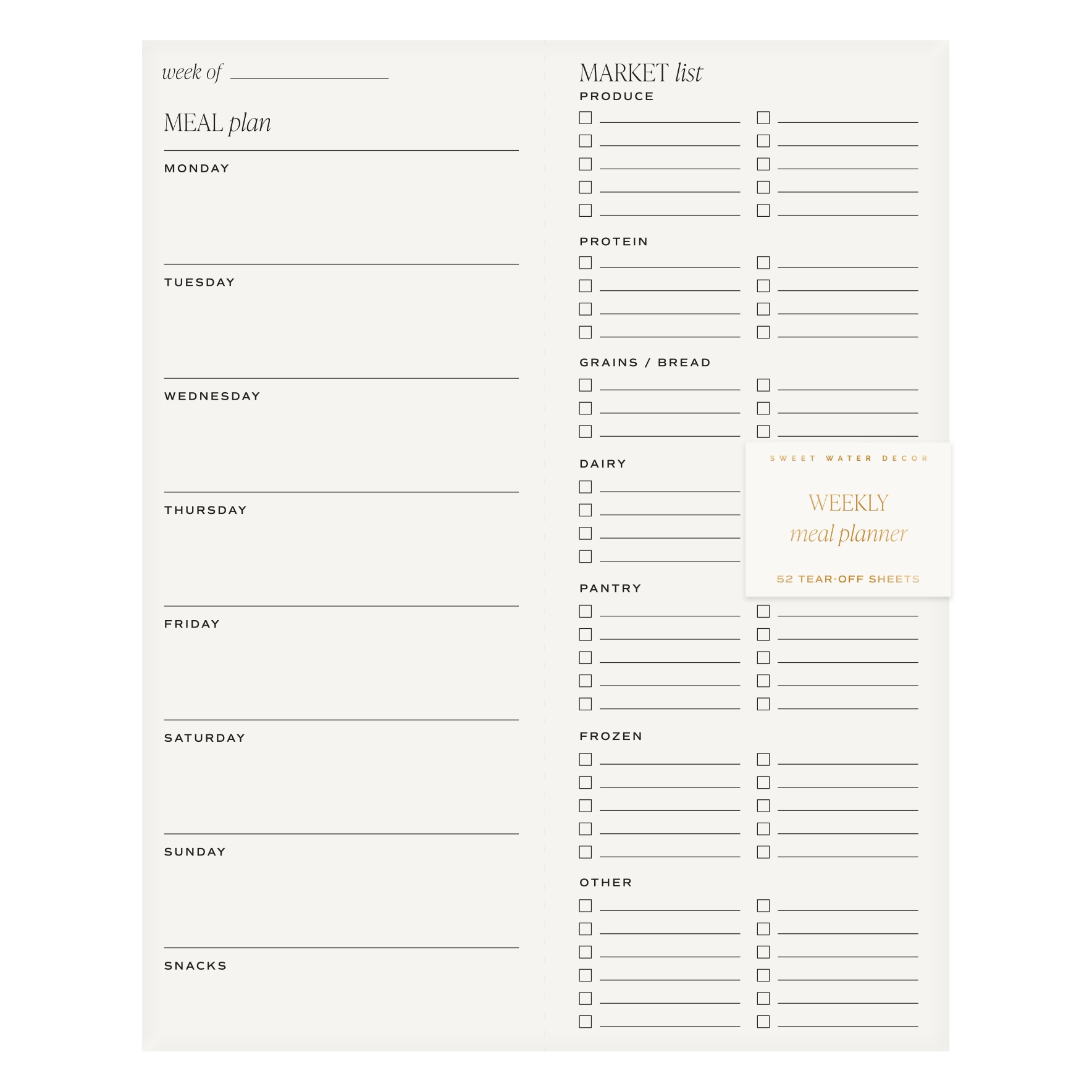 Weekly Meal Plan Notepad
