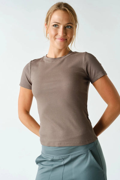 Ginna Micro-Ribbed Short Sleeve - Truffle