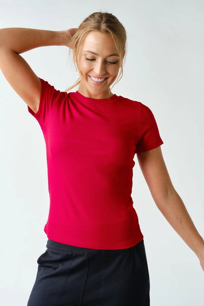 Ginna Micro-Ribbed Short Sleeve - Cherry