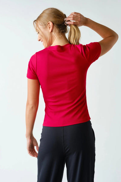 Ginna Micro-Ribbed Short Sleeve - Cherry