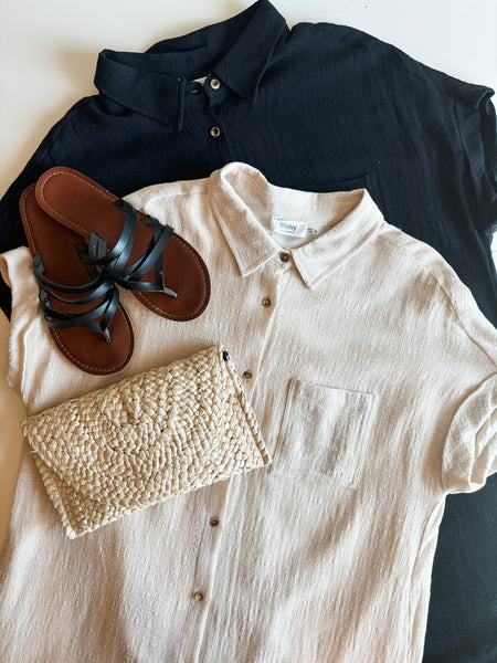 Positano Button Up Shirt Dress - Oatmeal