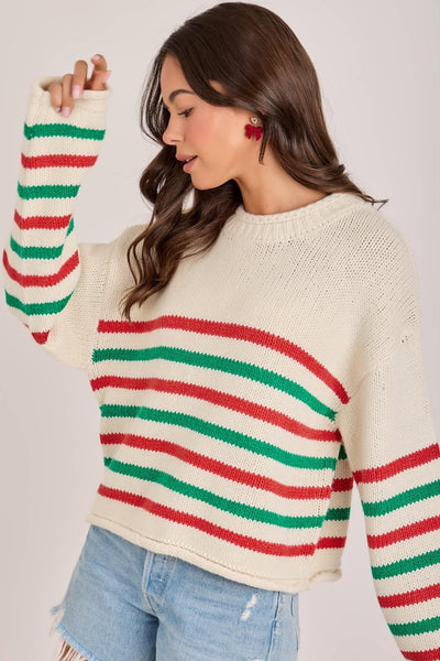 Blaise Stripe Crewneck Sweater - Ivory/Christmas