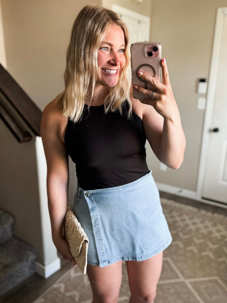 Abilene Wrap Front Denim Skort