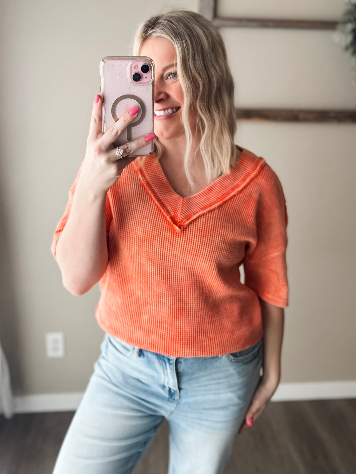 Elliot Vintage Washed V Neck - Orange