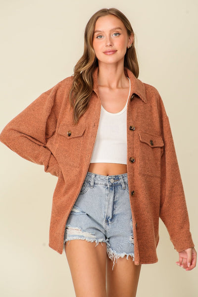 Elana Waffle Knit Shacket - Regular - Rust