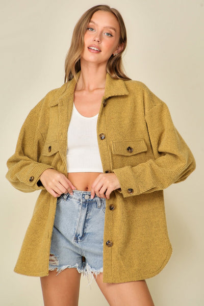Elana Waffle Knit Shacket - Regular - Mustard