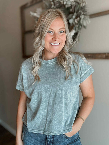 Emmeline Acid Wash Tee - Green - MEDIUM